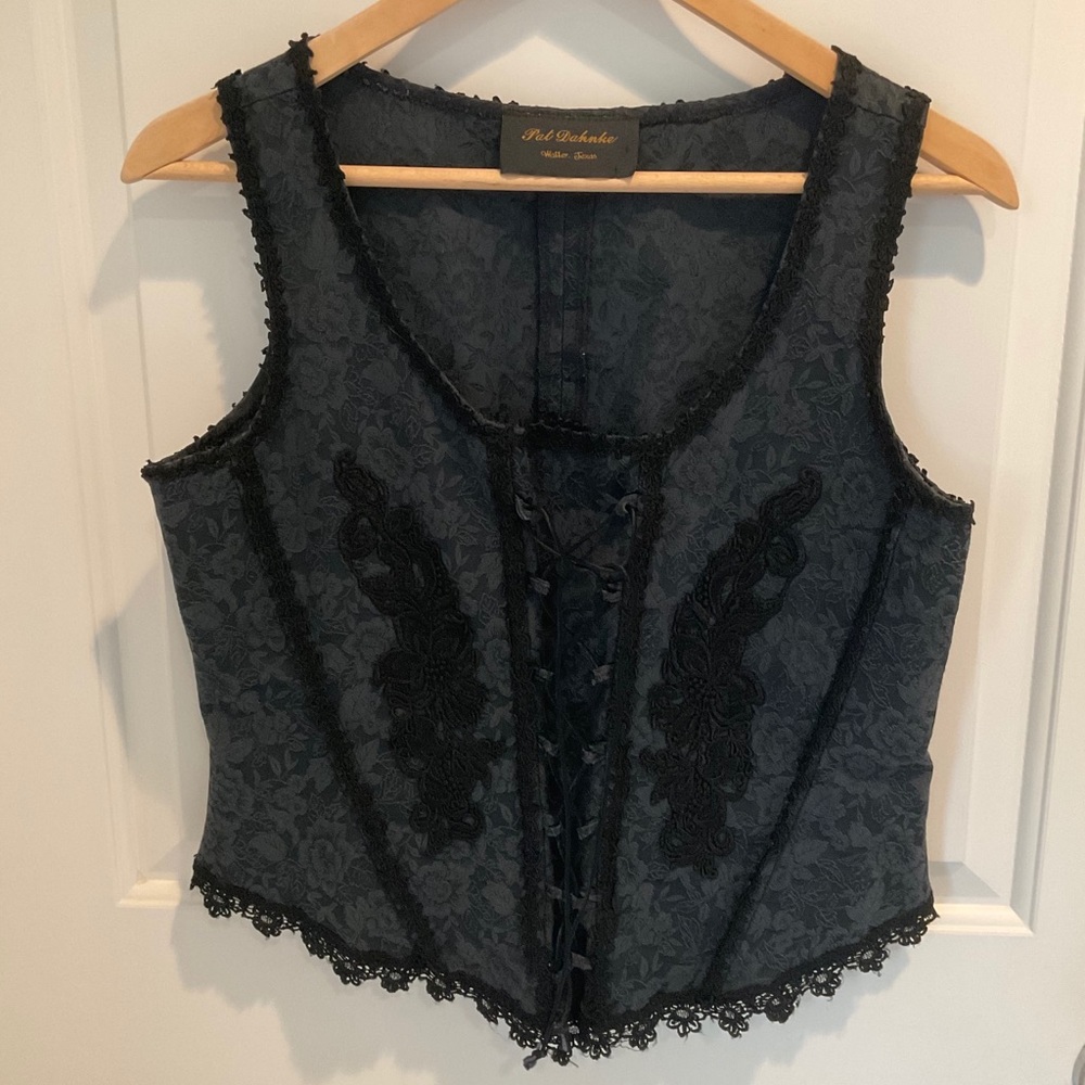 Pat Dahnke Brocade Lace Black Corset Western Top